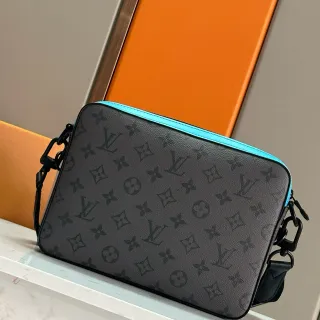 Louis Vuitton Gray Blue Structured Rectangular Silhouette Monogram-Coated Canvas Messenger Bag