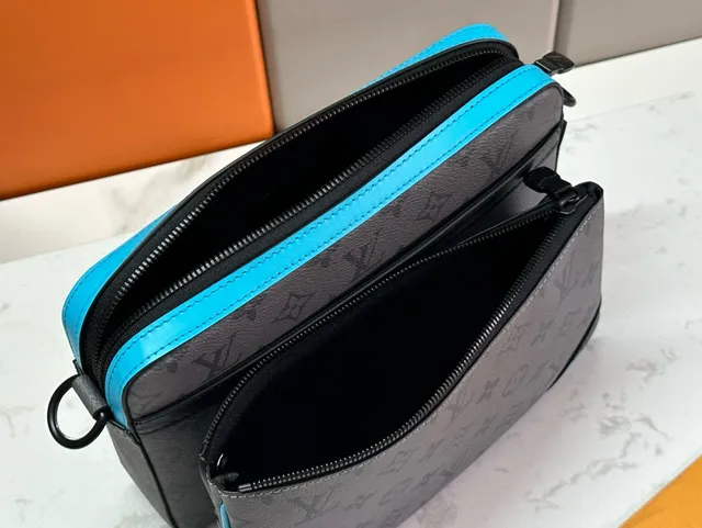 Louis Vuitton Gray Blue Structured Rectangular Silhouette Monogram-Coated Canvas Messenger Bag 3