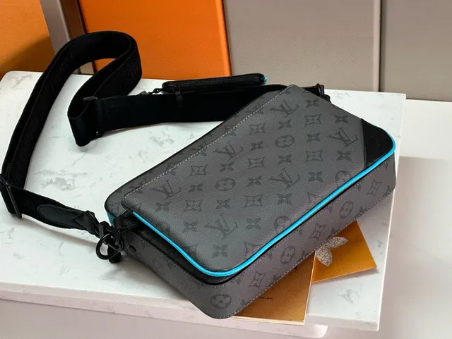 Louis Vuitton Gray Blue Structured Rectangular Silhouette Monogram-Coated Canvas Messenger Bag 4