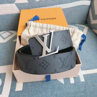 Louis Vuitton Gray Silver Monogram-Coated Oversized LV Buckle Leather Belt