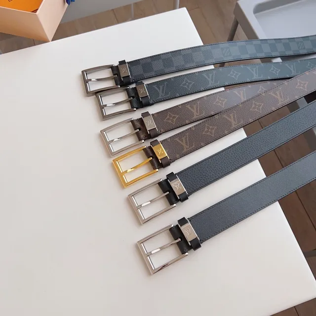 Louis Vuitton Gray Silver Textured Buckle Leather Belt 2