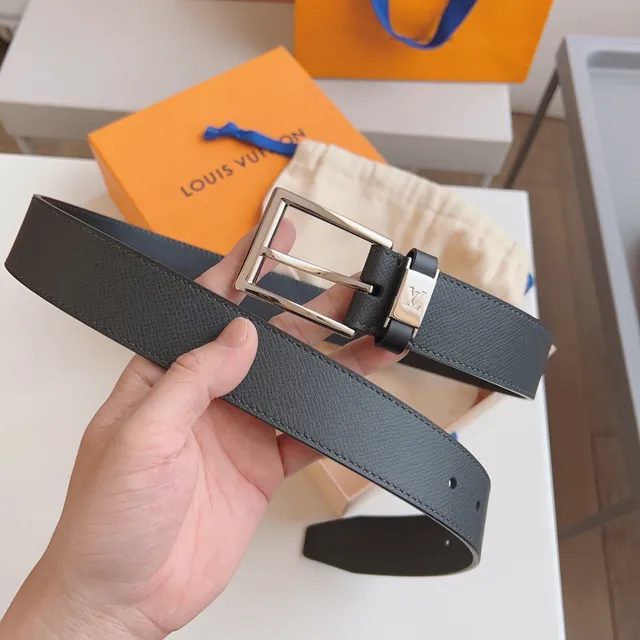 Louis Vuitton Gray Silver Textured Buckle Leather Belt 6