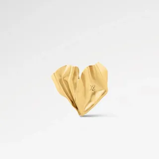 Louis Vuitton Anillo Forma de Corazón Dorado Monograma Arrugado