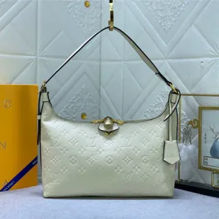 Louis Vuitton Hobo Embossed Monogram Cream Leather Hobo Bag