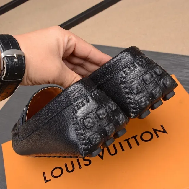 Louis Vuitton Loafer Black Beige Pebbled Leather Metal LV Buckle Loafer 9