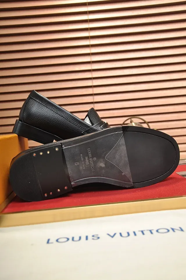 Louis Vuitton Loafer Black Gold Pebbled Leather Single Strap Loafer 3