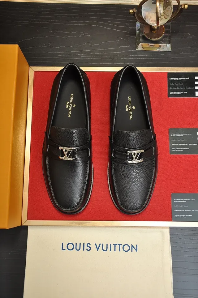Louis Vuitton Loafer Black Gold Pebbled Leather Single Strap Loafer 5