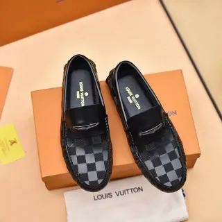 Louis Vuitton Loafer Black Gray Checkerboard Damier Graphite Canvas Leather Trim Loafer