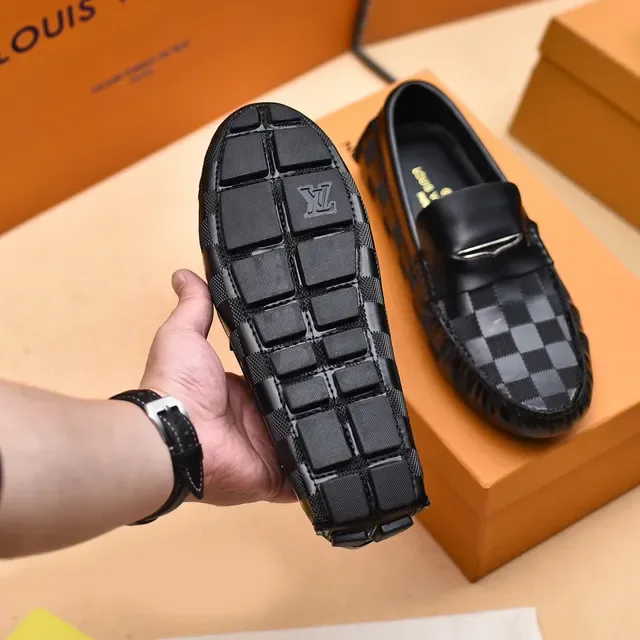 Louis Vuitton Loafers Noir Gris Damier Graphite Toile Bords Cuir Loafers 4