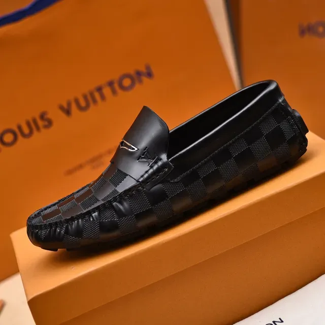 Louis Vuitton Loafers Noir Gris Damier Graphite Toile Bords Cuir Loafers 5