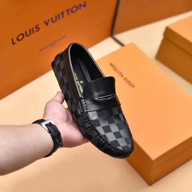 Louis Vuitton Loafers Noir Gris Damier Graphite Toile Bords Cuir Loafers 6