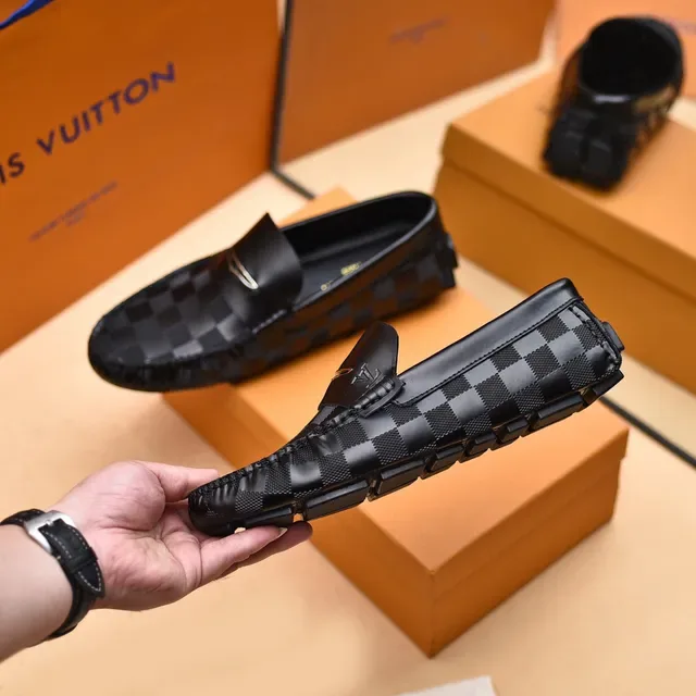 Louis Vuitton Loafers Noir Gris Damier Graphite Toile Bords Cuir Loafers 7