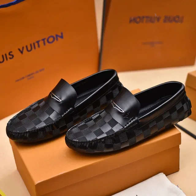 Louis Vuitton Loafers Noir Gris Damier Graphite Toile Bords Cuir Loafers 8