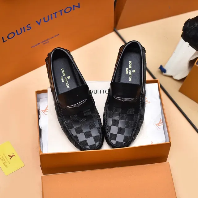 Louis Vuitton Loafers Noir Gris Damier Graphite Toile Bords Cuir Loafers 9