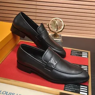Louis Vuitton Loafer Black Leather Monogram Buckle Loafer