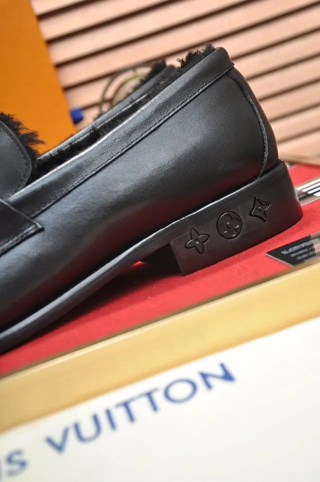 Louis Vuitton Loafer Black Navy Leather Shearling-Lined Loafer 2