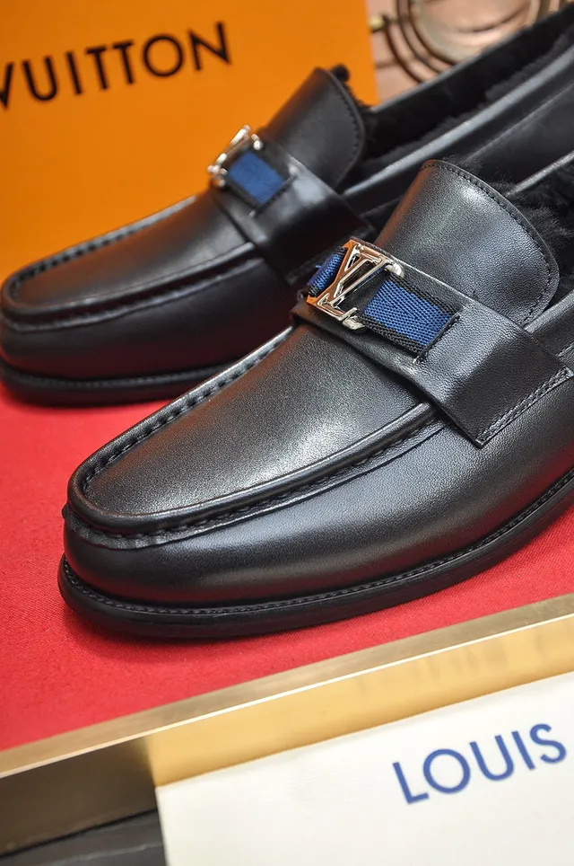 Louis Vuitton Loafer Black Navy Leather Shearling-Lined Loafer 3