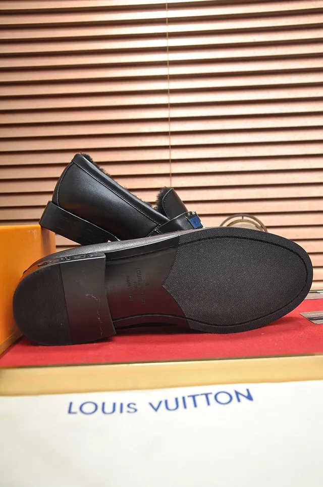 Louis Vuitton Loafer Black Navy Leather Shearling-Lined Loafer 4