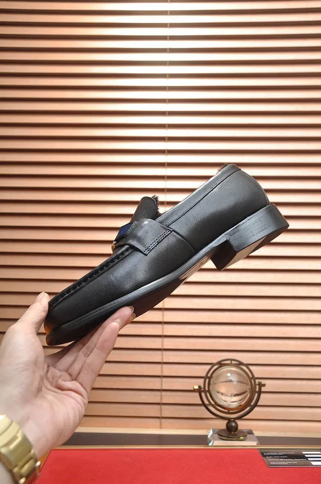 Louis Vuitton Loafer Black Navy Leather Shearling-Lined Loafer 6