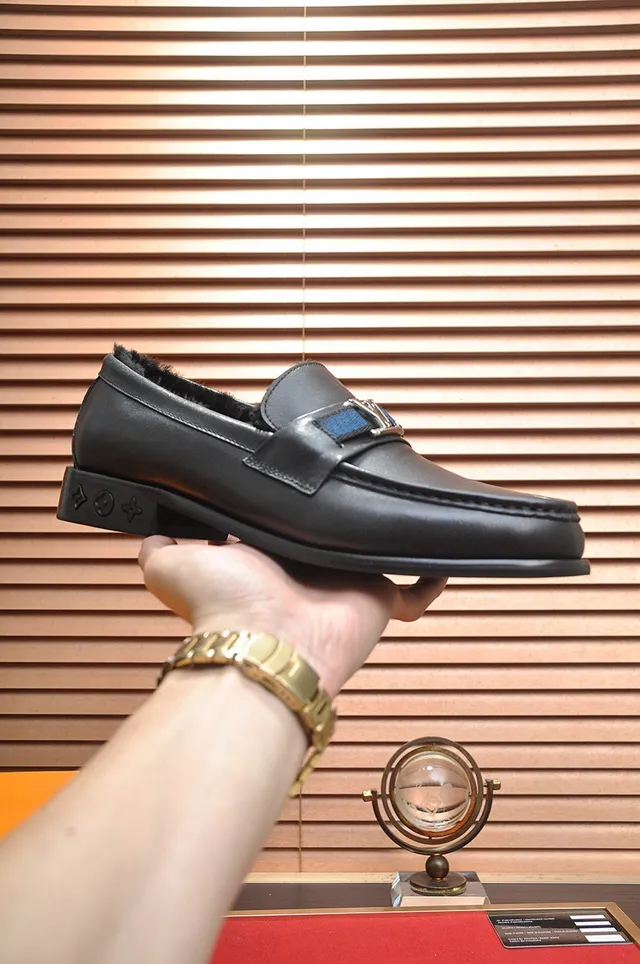 Louis Vuitton Loafer Black Navy Leather Shearling-Lined Loafer 8