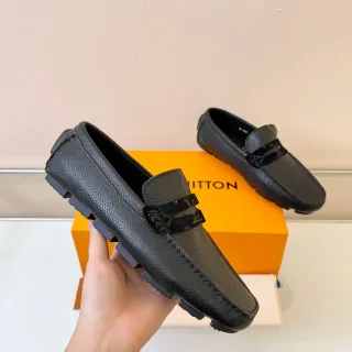 Louis Vuitton Loafer Black Pebbled Leather Monogrammed Horsebit Strap Loafer