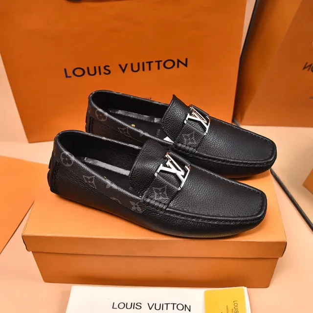 Louis Vuitton mocassin noir argent cuir grainé métallique LV sangle à boucle mocassin 2