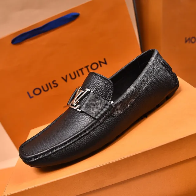 Louis Vuitton mocassin noir argent cuir grainé métallique LV sangle à boucle mocassin 6