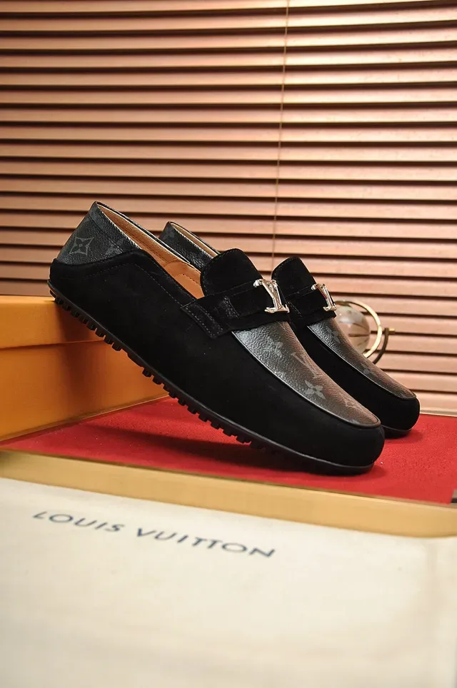 Louis Vuitton Loafer Black Suede Monogram Toe Cap Loafers 8