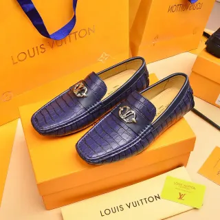 Louis Vuitton 乐福鞋 蓝色金色鳄鱼压纹皮革金属LV扣 乐福鞋