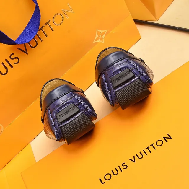 Louis Vuitton Loafer Blue Gold Croc-Embossed Leather Metal LV Buckle Loafer 2