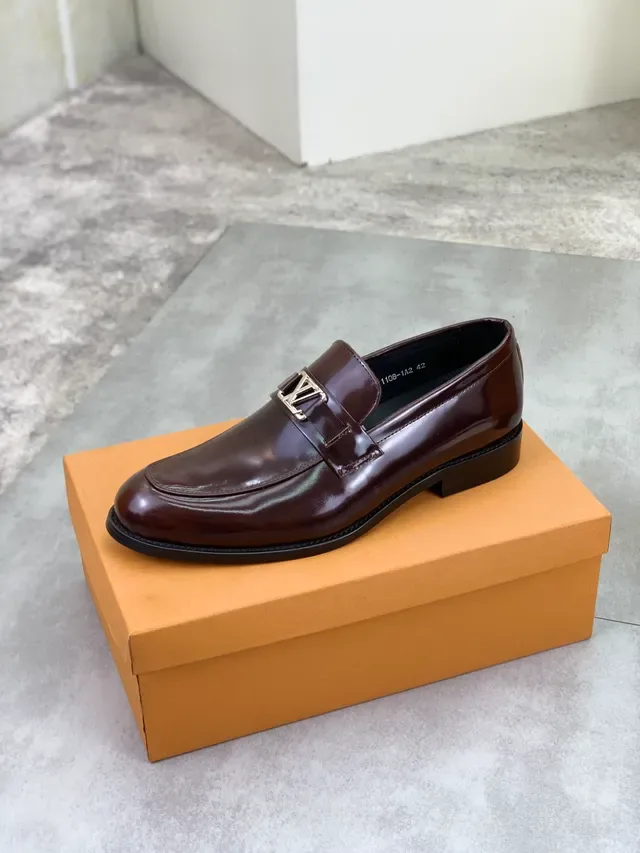 Louis Vuitton Loafer Brown Black Glossy Patent Leather Metal LV Buckle Strap Loafer 4