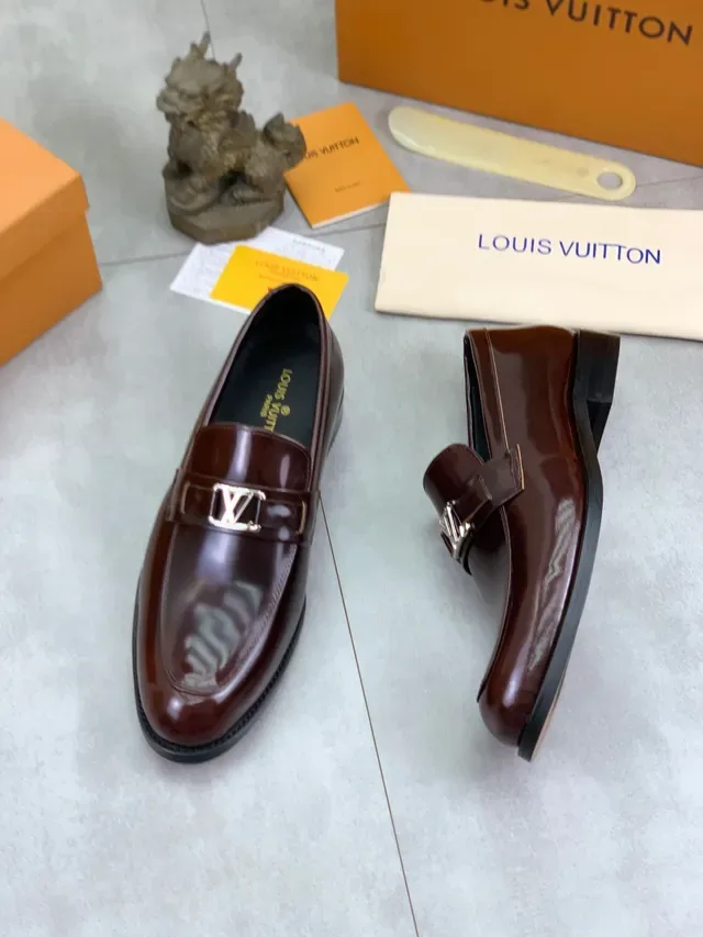 Louis Vuitton Loafer Brown Black Glossy Patent Leather Metal LV Buckle Strap Loafer 5
