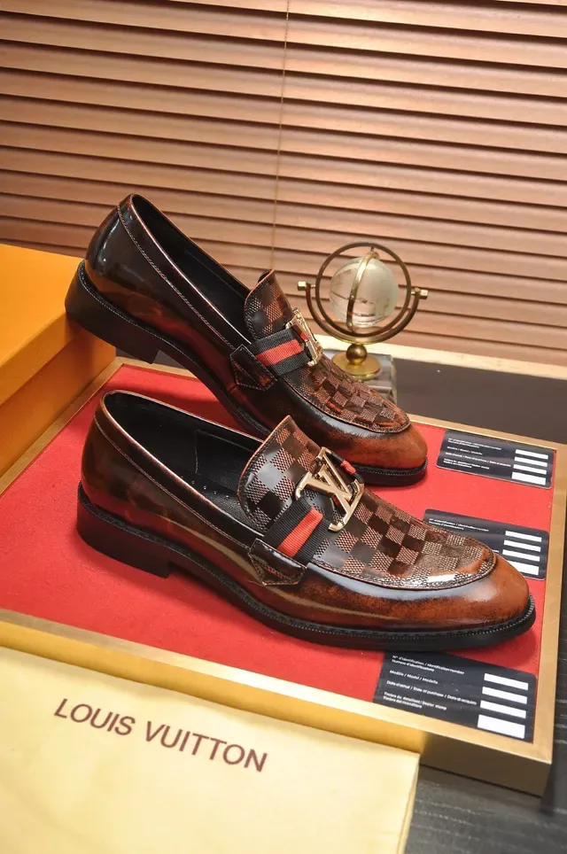 Louis Vuitton Loafer Brown Patent and Damier Check Leather Loafers 4