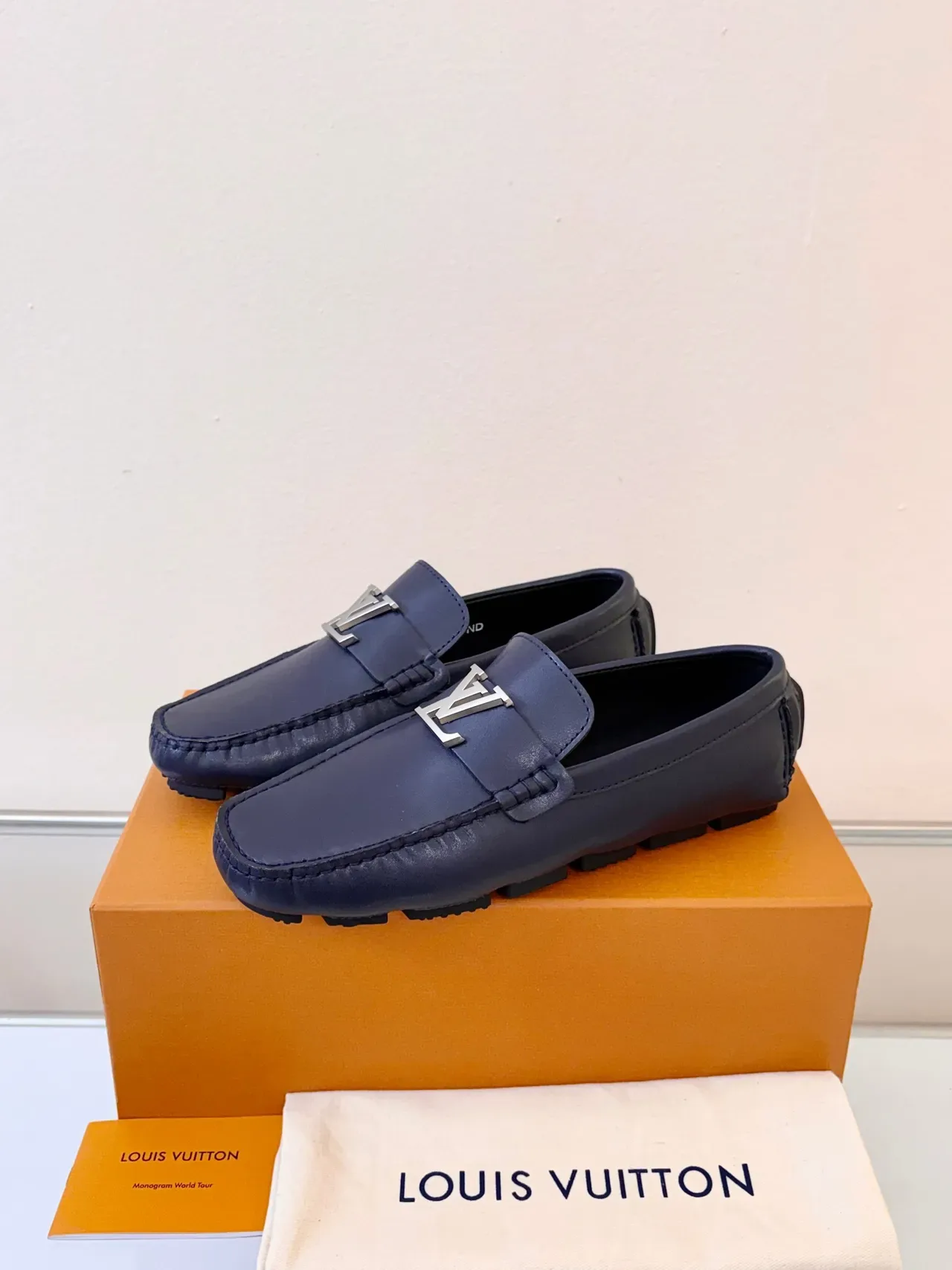 Louis Vuitton Loafer Navy Leather LV Buckle Moccasin Loafers 2