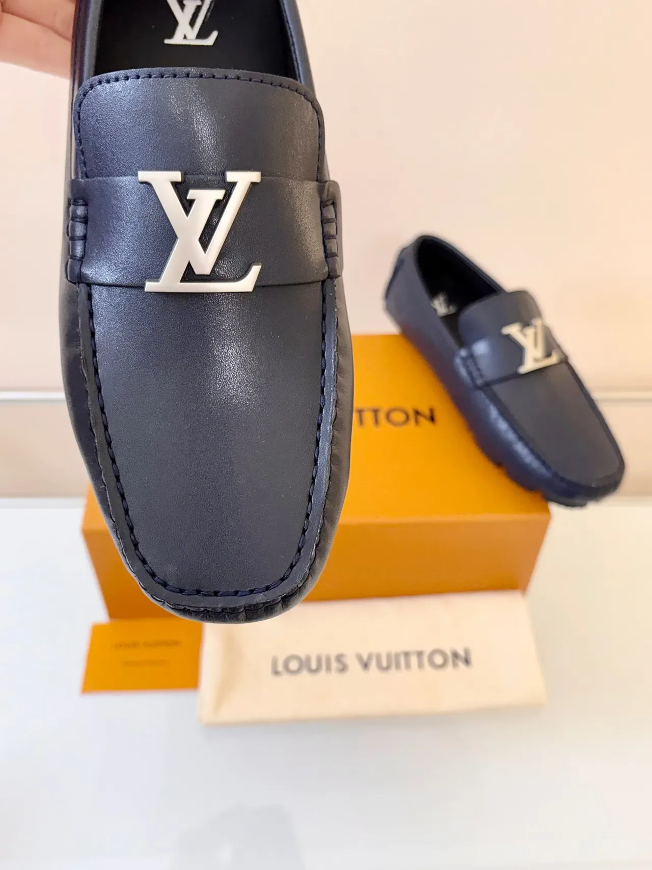 Louis Vuitton Loafer Navy Leather LV Buckle Moccasin Loafers 3