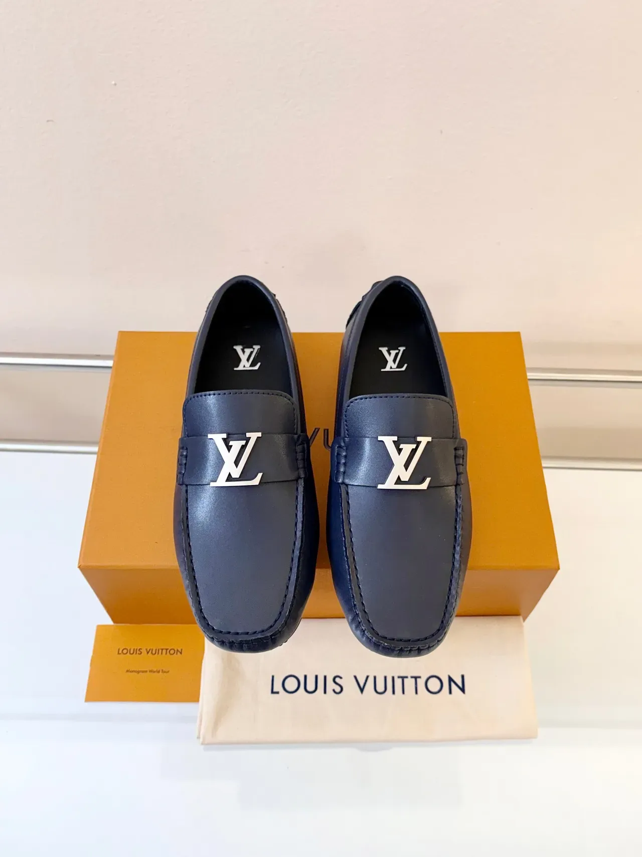 Louis Vuitton Loafer Navy Leather LV Buckle Moccasin Loafers 6