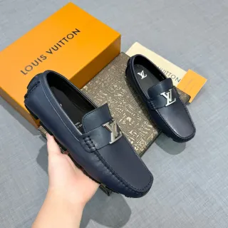 Louis Vuitton लूफर नेवी सिल्वर चमड़ा मेटल LV बकल लूफर