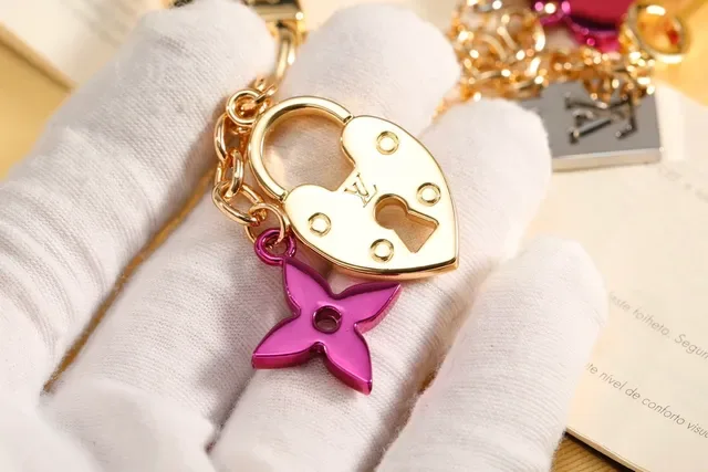 Louis Vuitton Lock & Key Charm Chain Gold Pink Metal Enamel-Coated Charms Bracelet 3