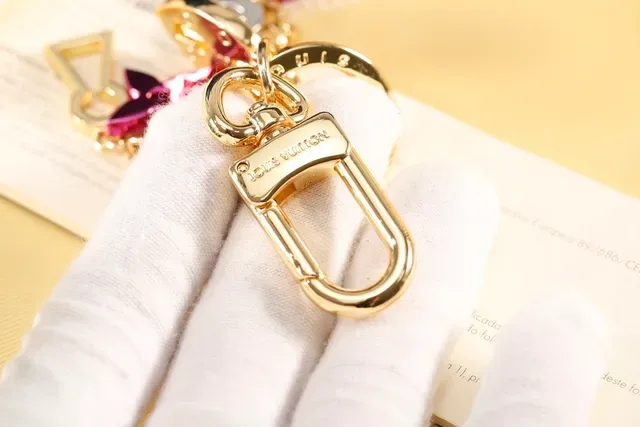 Louis Vuitton Lock & Key Charm Chain Gold Pink Metal Enamel-Coated Charms Bracelet 5