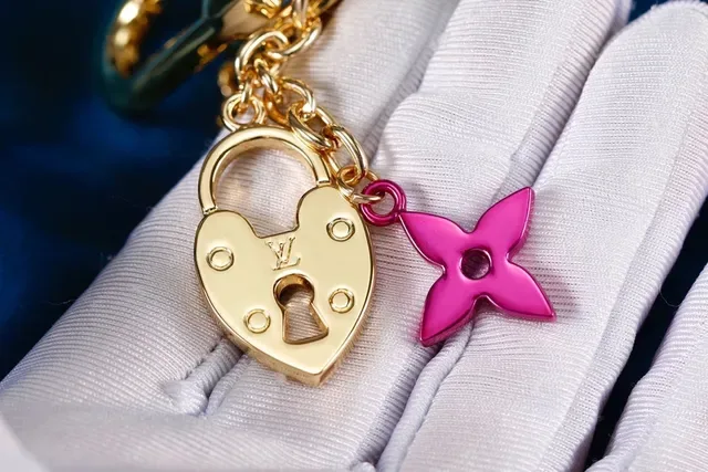Louis Vuitton Lock & Key Gold Pink Multi-Charm Enamel-Accented Bracelet 6