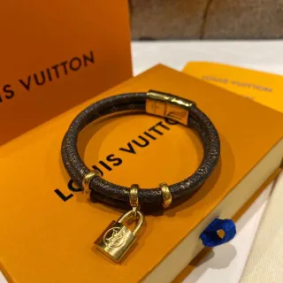 Louis Vuitton Lockit Pulsera de cuero marrón con doble envoltura y candado