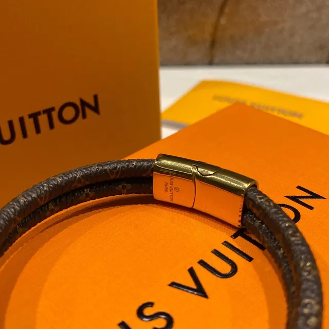 Louis Vuitton Lockit Double-Wrap Brown Leather Padlock Bracelet 3
