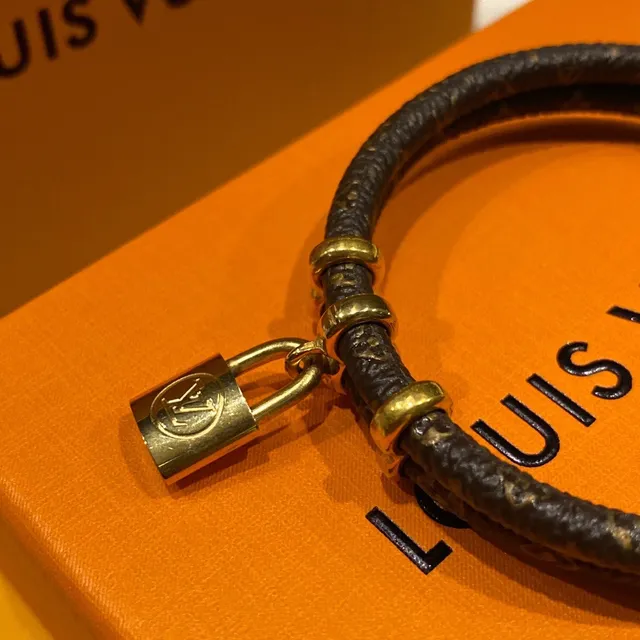 Louis Vuitton Lockit Double-Wrap Brown Leather Padlock Bracelet 4