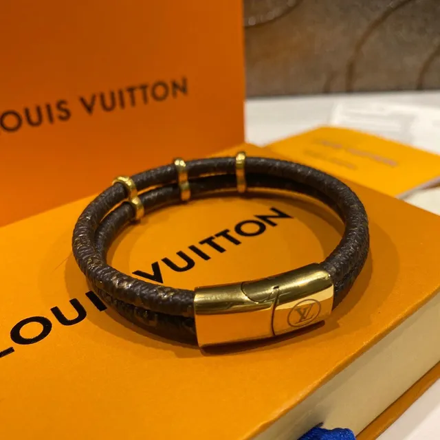 Louis Vuitton Lockit Double-Wrap Brown Leather Padlock Bracelet 5