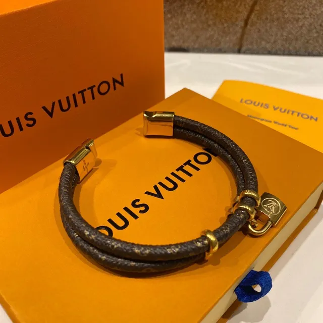 Louis Vuitton Lockit Double-Wrap Brown Leather Padlock Bracelet 6