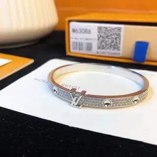 Louis Vuitton Lockit Silver White Hinged Bangle Pavé Crystal Band Bracelet