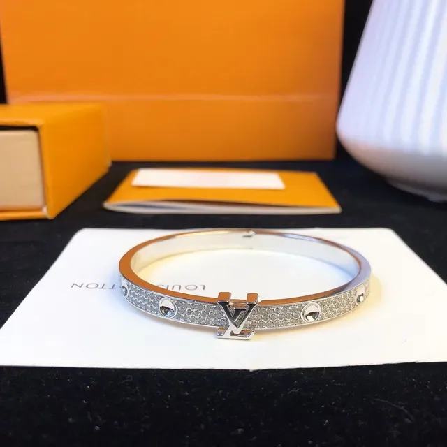 Louis Vuitton Lockit Silver White Hinged Bangle Pavé Crystal Band Bracelet 3