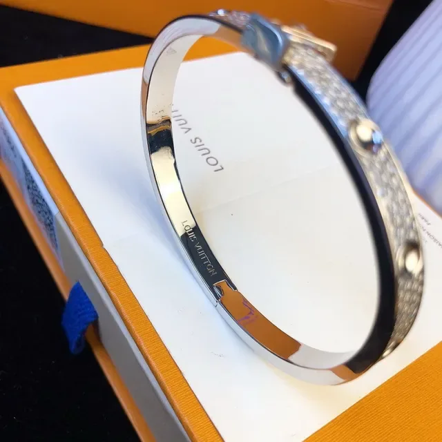 Louis Vuitton Lockit Silver White Hinged Bangle Pavé Crystal Band Bracelet 5