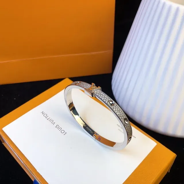 Louis Vuitton Lockit Silver White Hinged Bangle Pavé Crystal Band Bracelet 9
