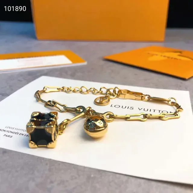 Louis Vuitton Lockme Gold Black Link Chain LV Monogram Padlock Charm Bracelet 2
